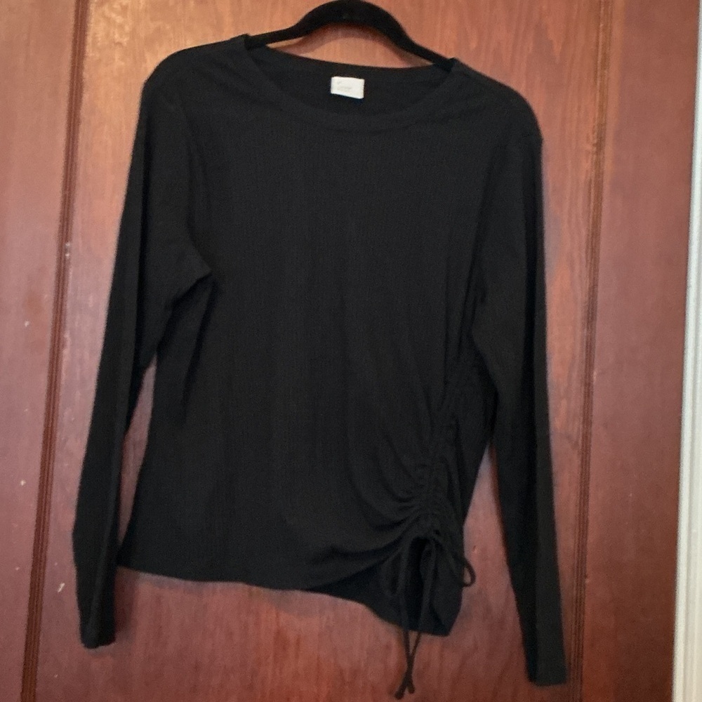 a new day Black Long Sleeve Ribbed Shirt with Side Tie - Picture 4 of 5
